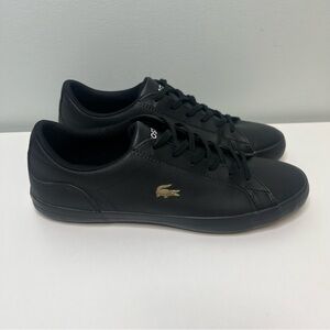 Lacoste Lerond Leather Sneakers Shoes Black Mens Size 10 Lace Up Casual Gold